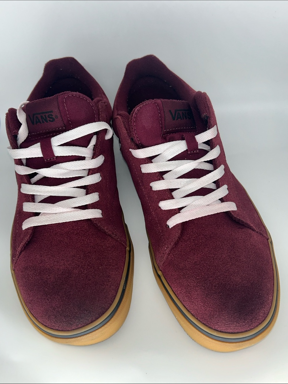 Vans Men's Burgundy Suede Low-Top Sneakers with White Laces